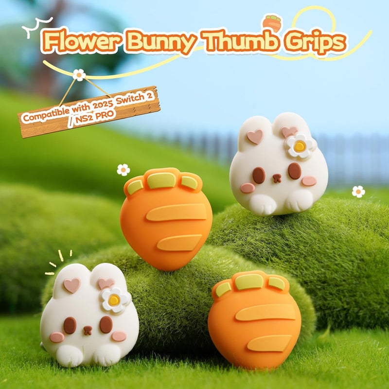 GEEKSHARE 4PCS Thumb Grip Caps for Switch 2, Cute Silicone Joystick Caps Soft Thumbstick Cover Compatible with Switch 2025 - Rabbit & Carrot - Image 2